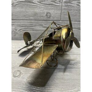 Vintage Metal Tin Copper Wind Up Musical Airplane Wild Blue Yonder Works 1970s